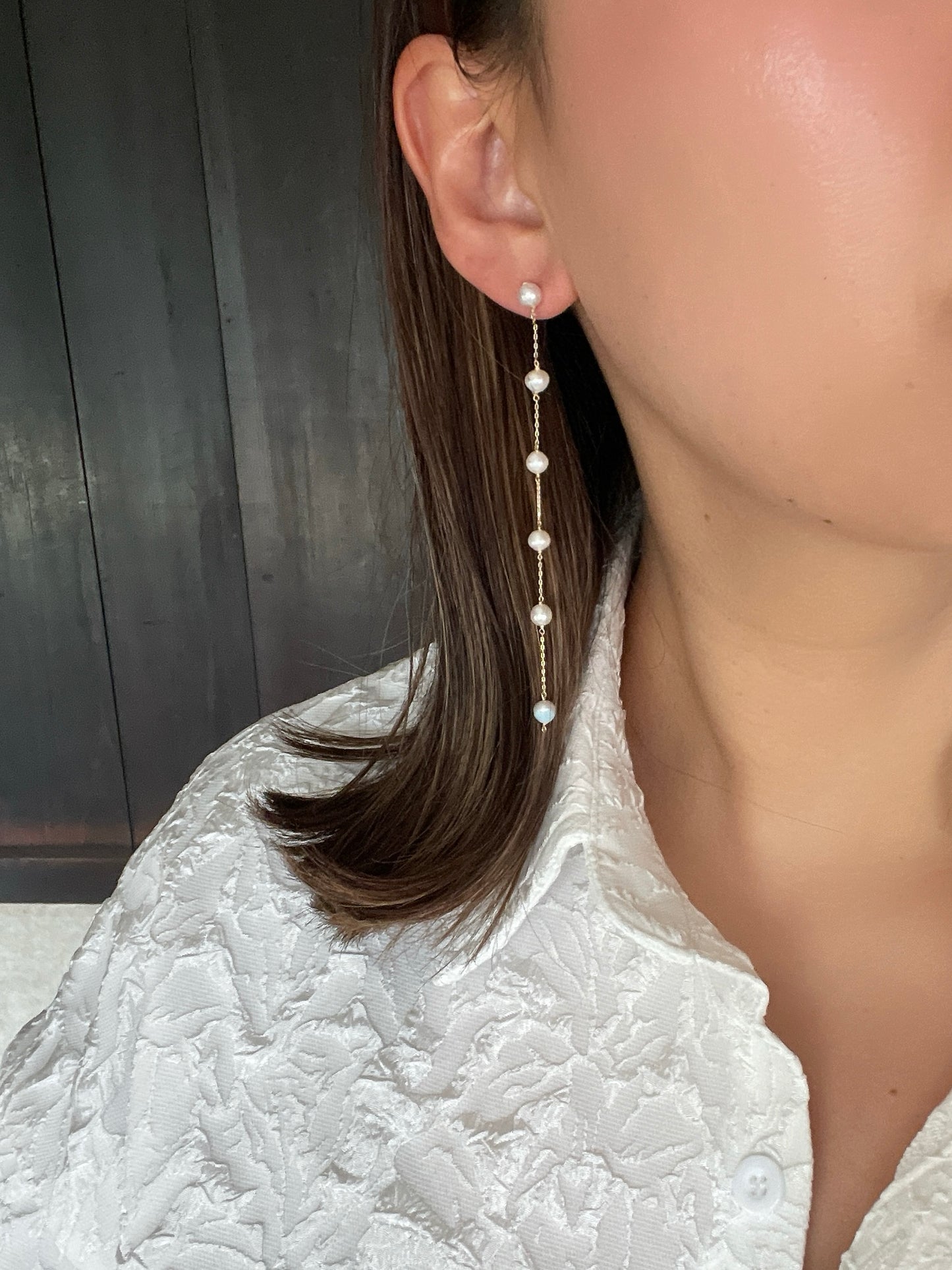 Something BLUE_ Station long earrings _Baby Pearl_WHT / Happy Blue K10 ピアス/イヤリング