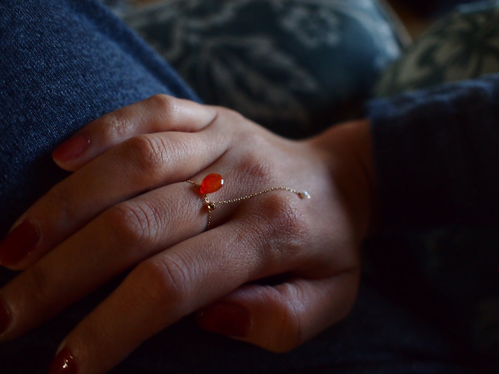 10K DROP CHAIN RING / Carnelian