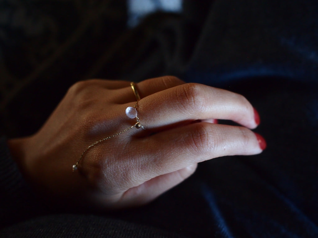 10K DROP CHAIN RING / Rose Quartz