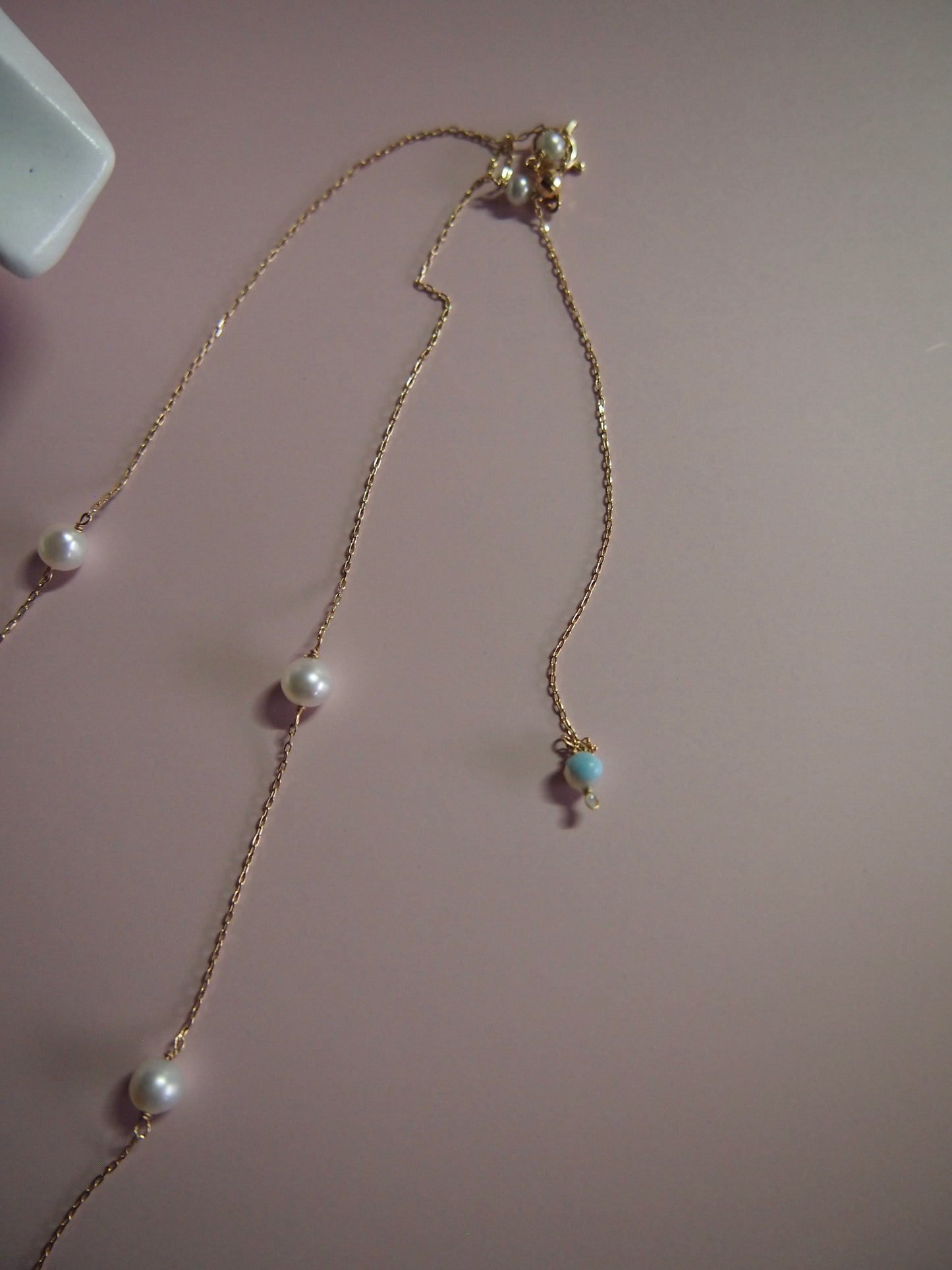 Something BLUE_ Station Necklace Baby Pearl_WHT K10