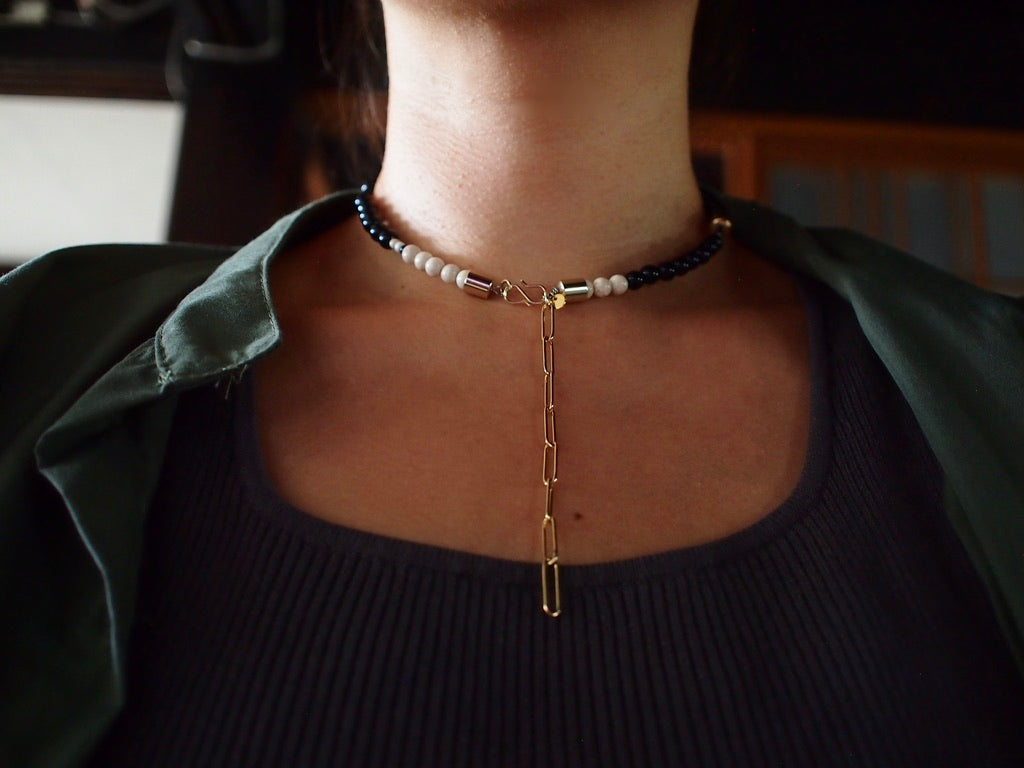 &RINA Stone Wire Necklace_BLK