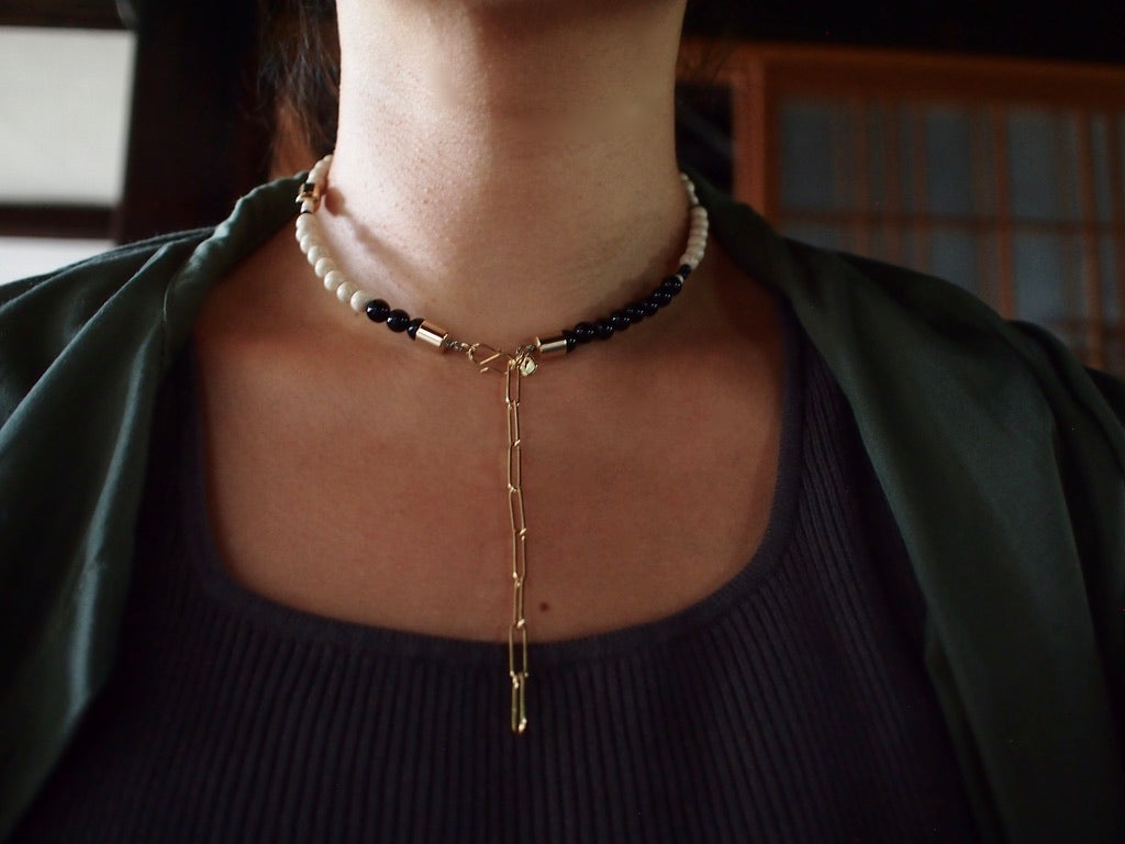 &RINA Stone Wire Necklace_Ivory