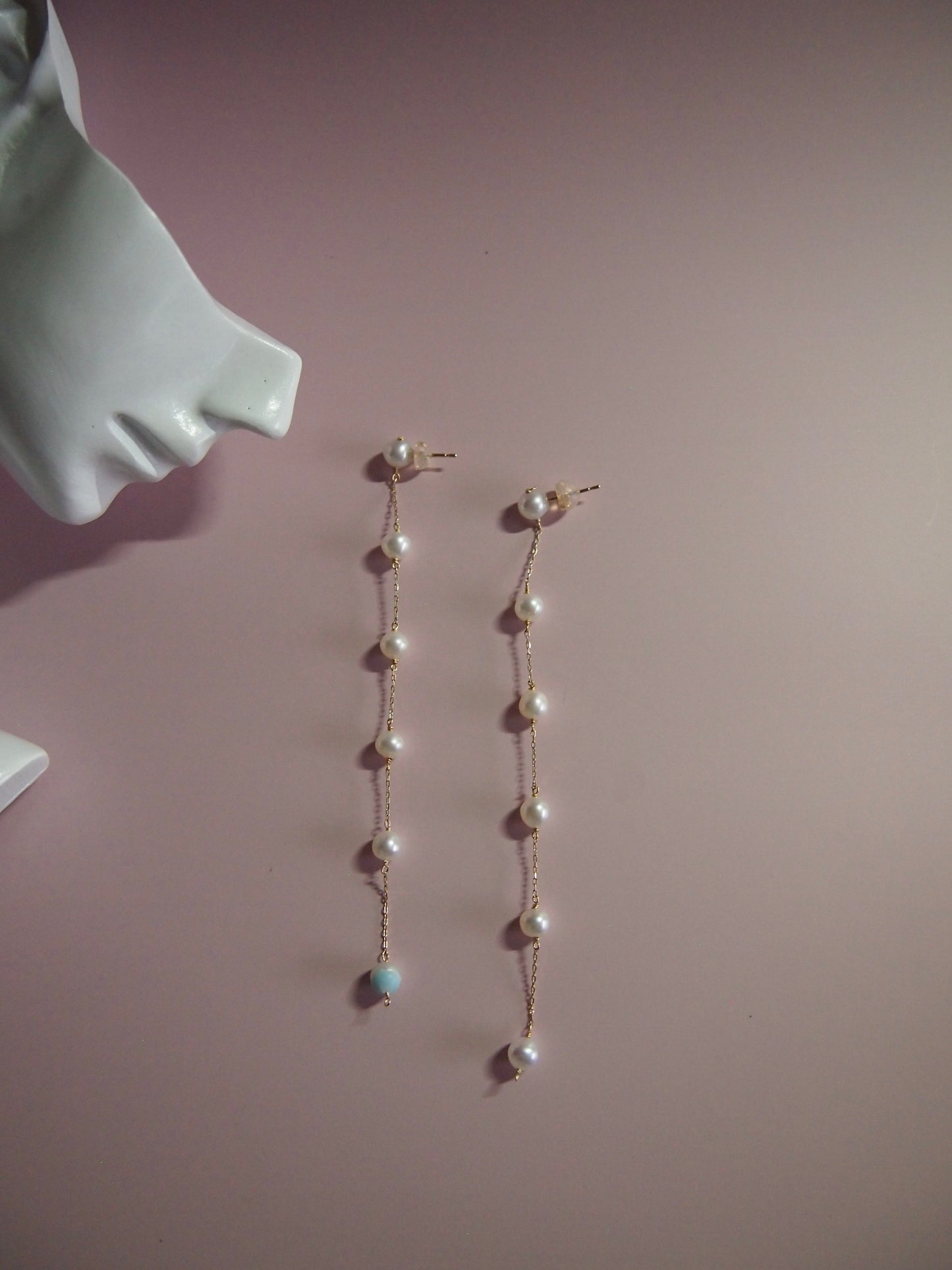Something BLUE_ Station long earrings _Baby Pearl_WHT / Happy Blue K10 ピアス/イヤリング