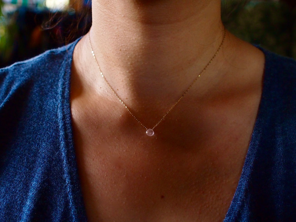 10K NUDE STONE NECKLACE / Rose quartz cut