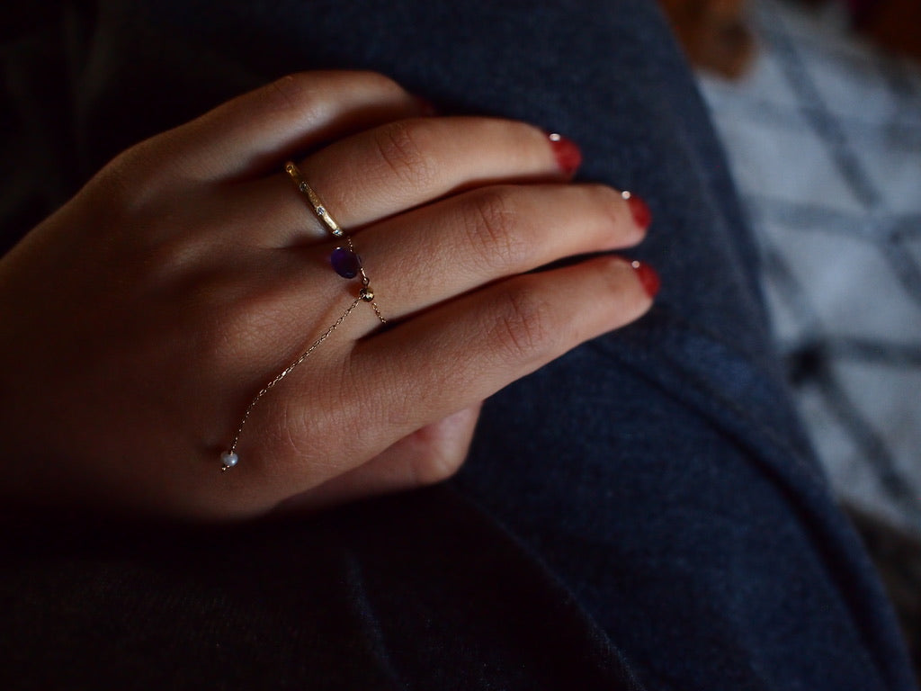 10K DROP CHAIN RING / AMETHYST cut