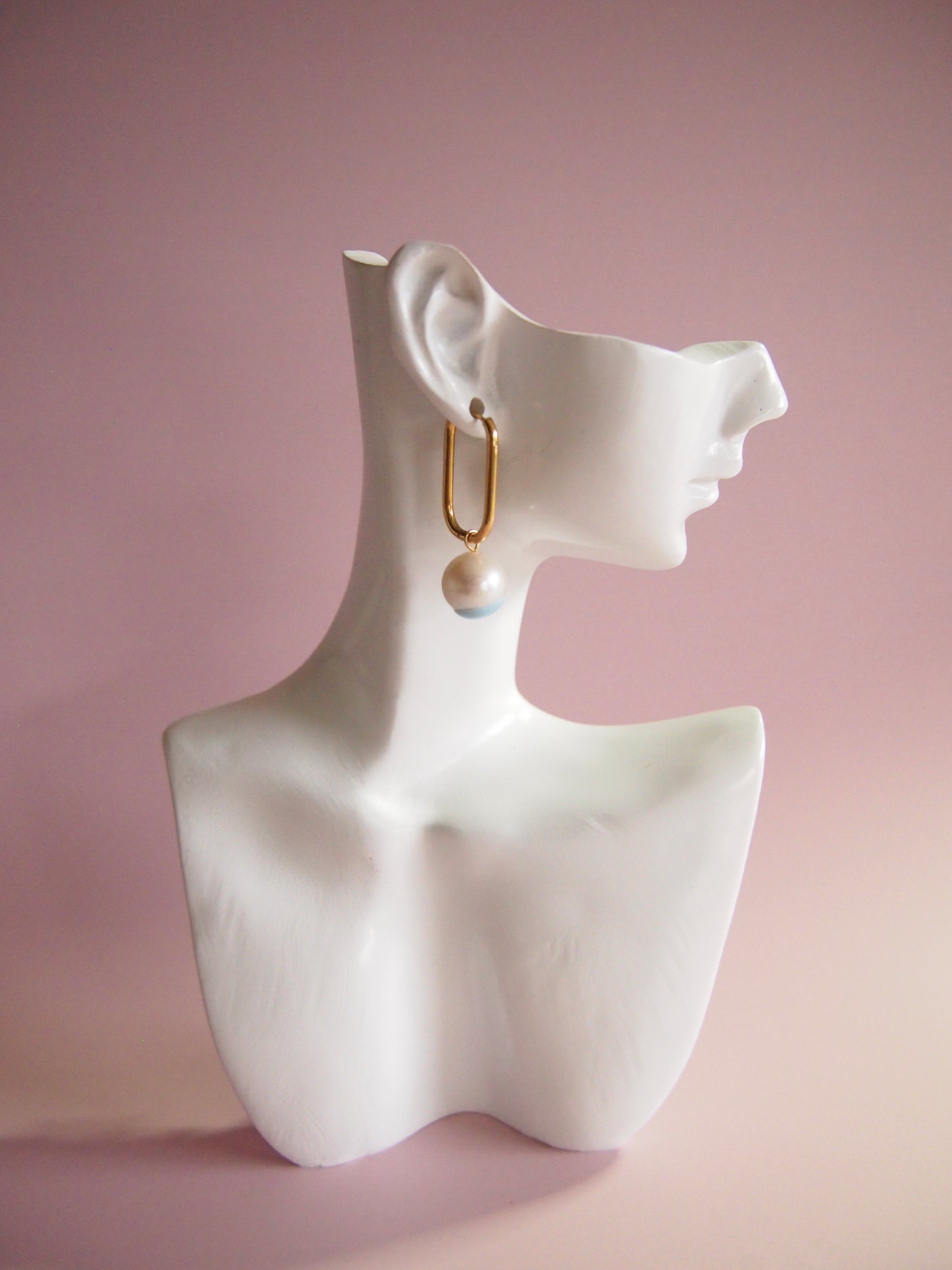 Something BLUE_ Square Hoop Earrings_ Extra Large Pearl_WHT / Happy Blue
