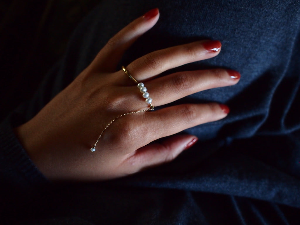 10K DROP CHAIN RING / Baby pearl