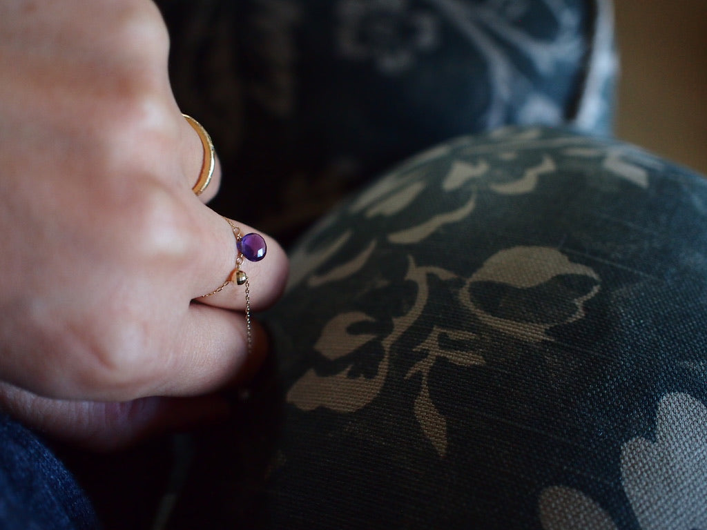 10K DROP CHAIN RING / AMETHYST cut