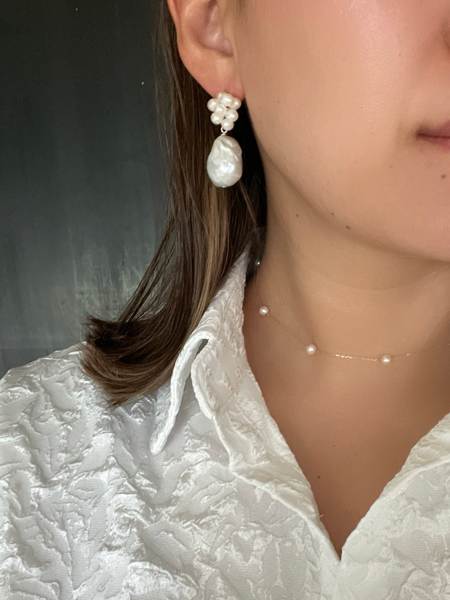 Something BLUE_ Flower earrings _ Baroque Pearl_WHT / Happy Blue K10 ピアス/イヤリング