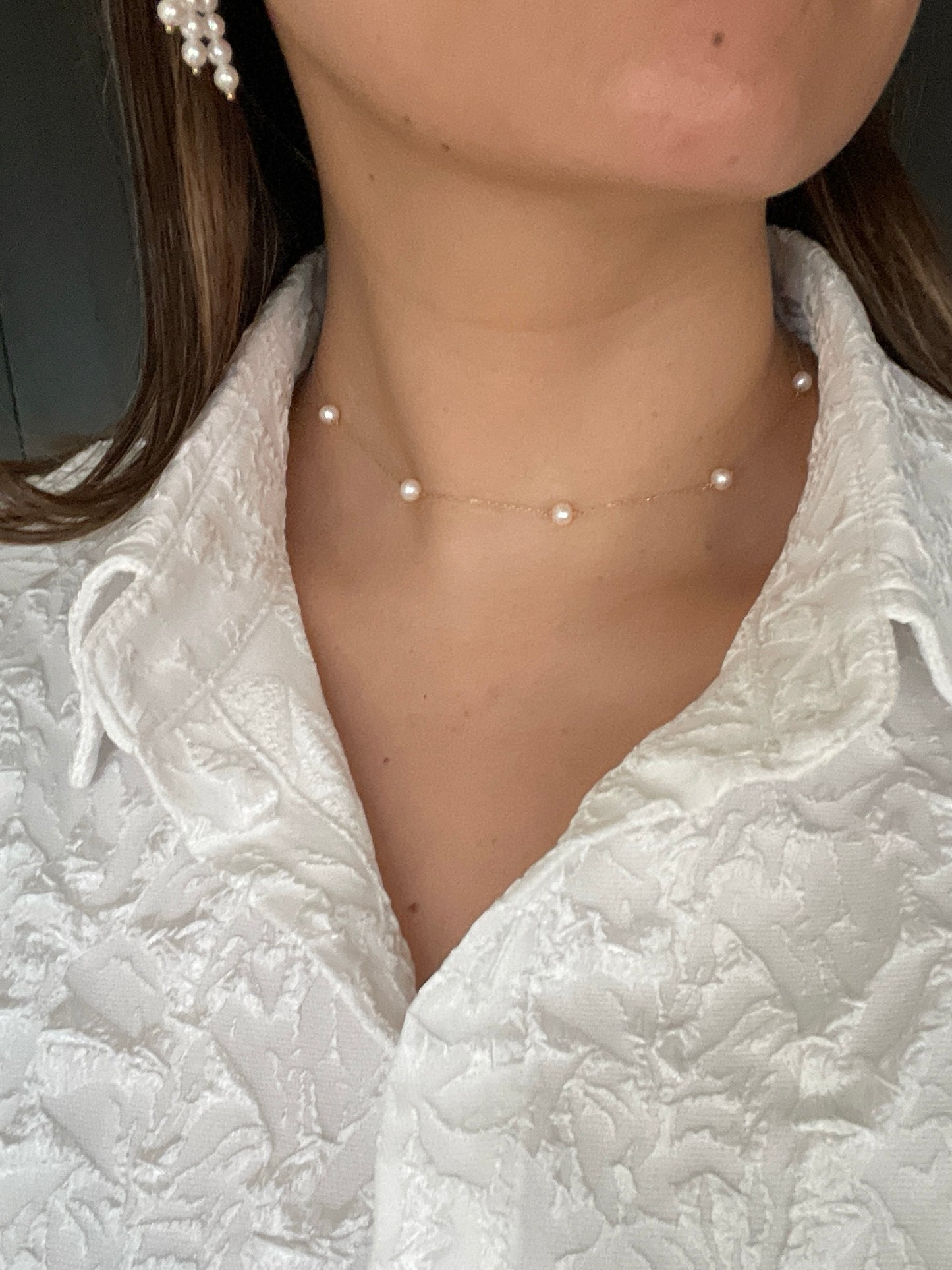 Something BLUE_ Station Necklace Baby Pearl_WHT K10