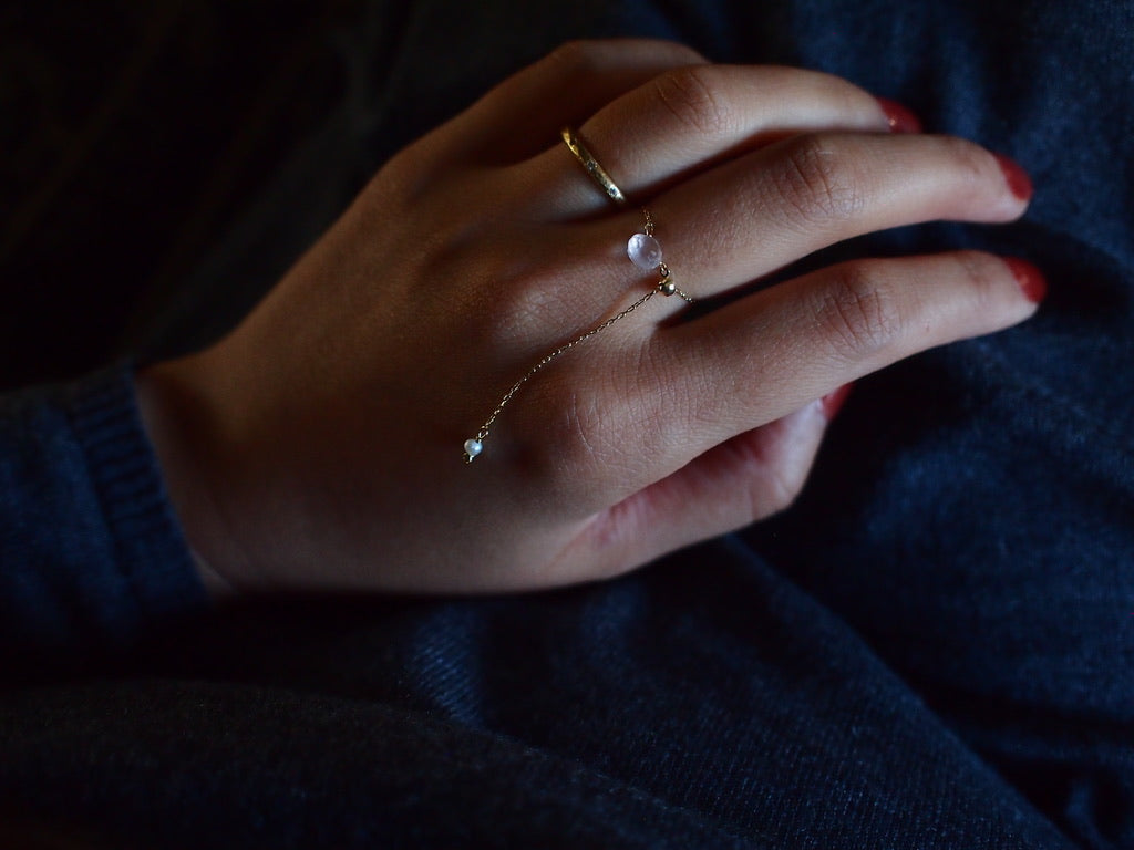 10K DROP CHAIN RING / Rose Quartz