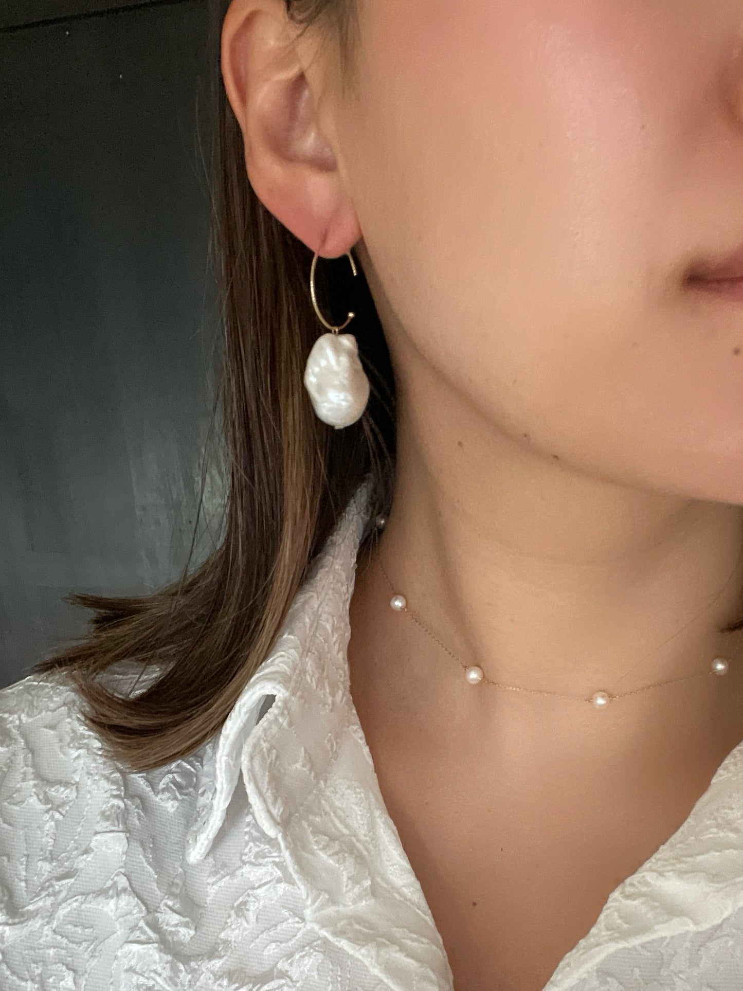 Something BLUE_Hoop earrings S_ Baroque Pearl_WHT K10