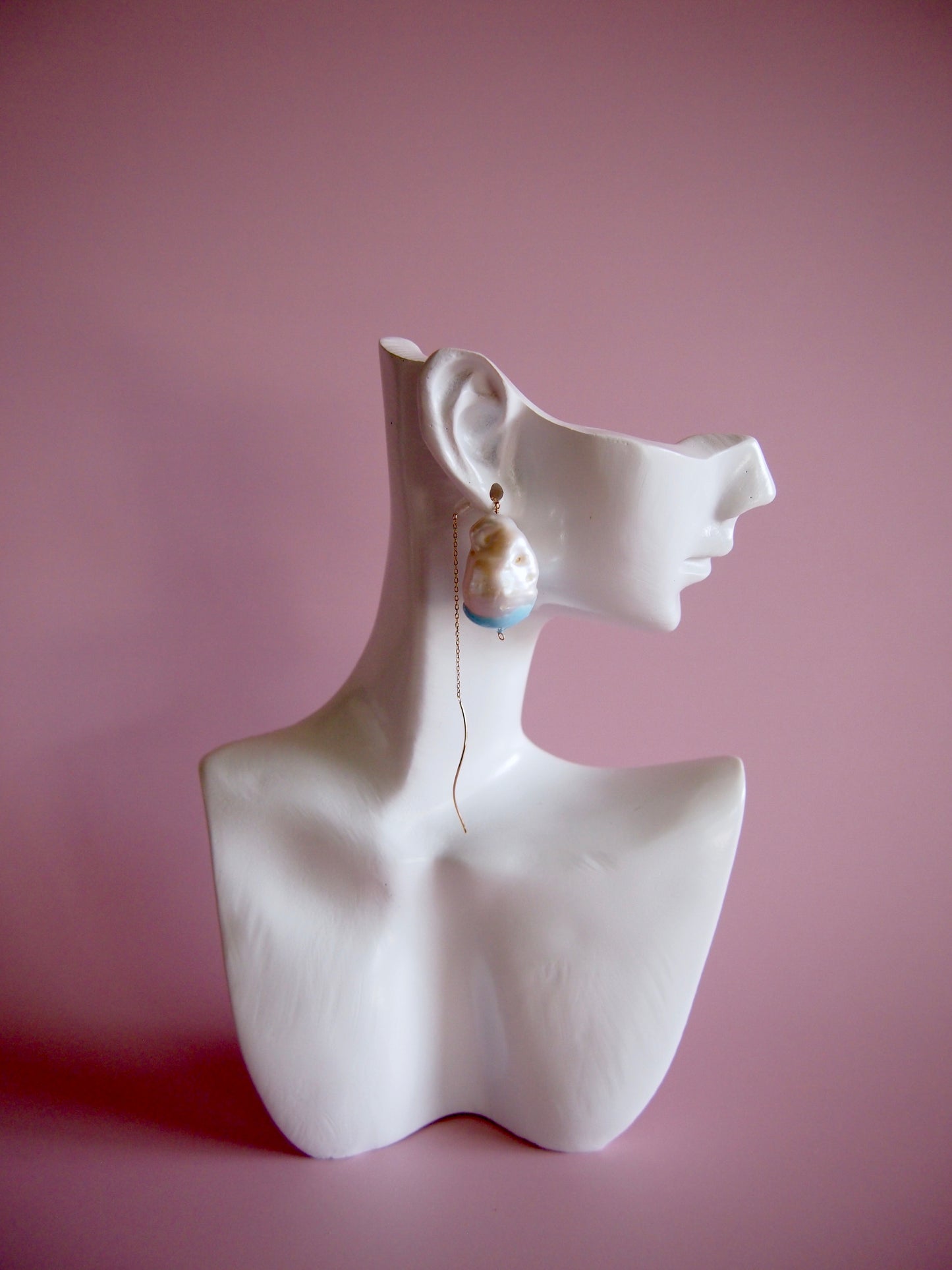 Something BLUE_ Wave long earrings _Baroque Pearl_WHT / Happy Blue K10