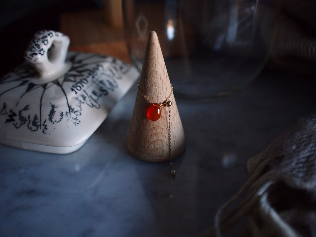 10K DROP CHAIN RING / Carnelian