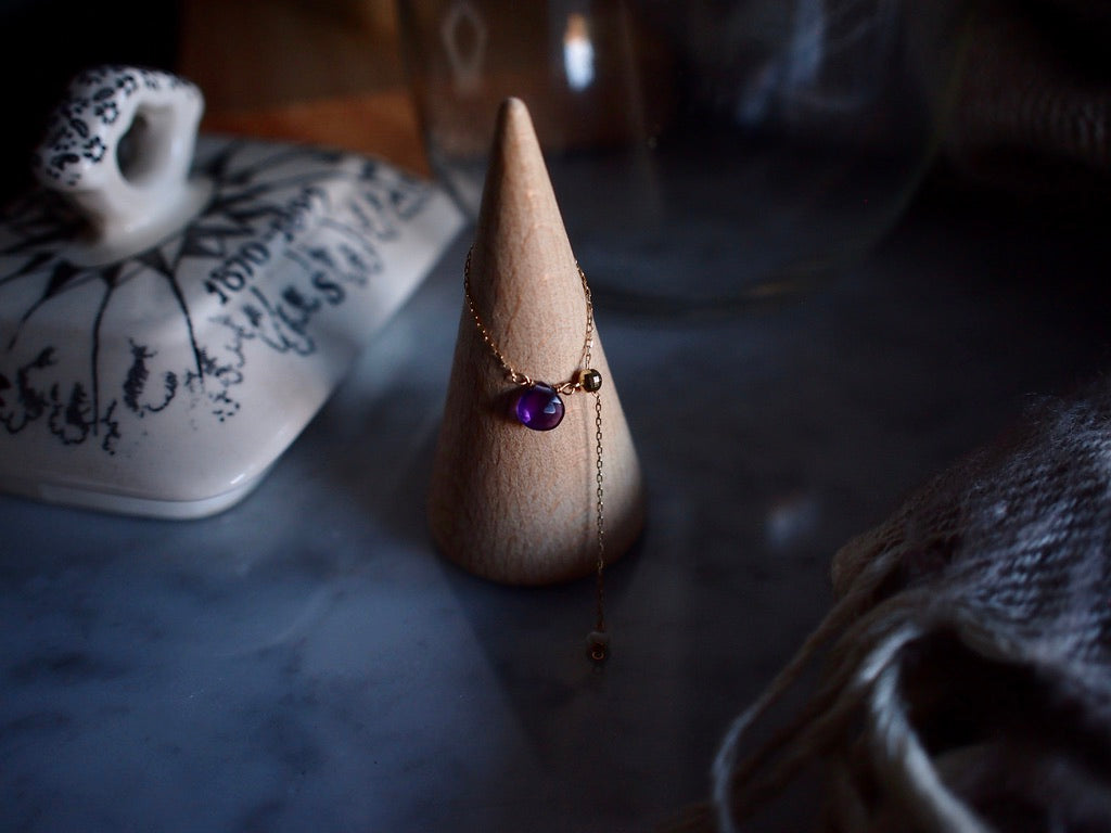 10K DROP CHAIN RING / AMETHYST cut