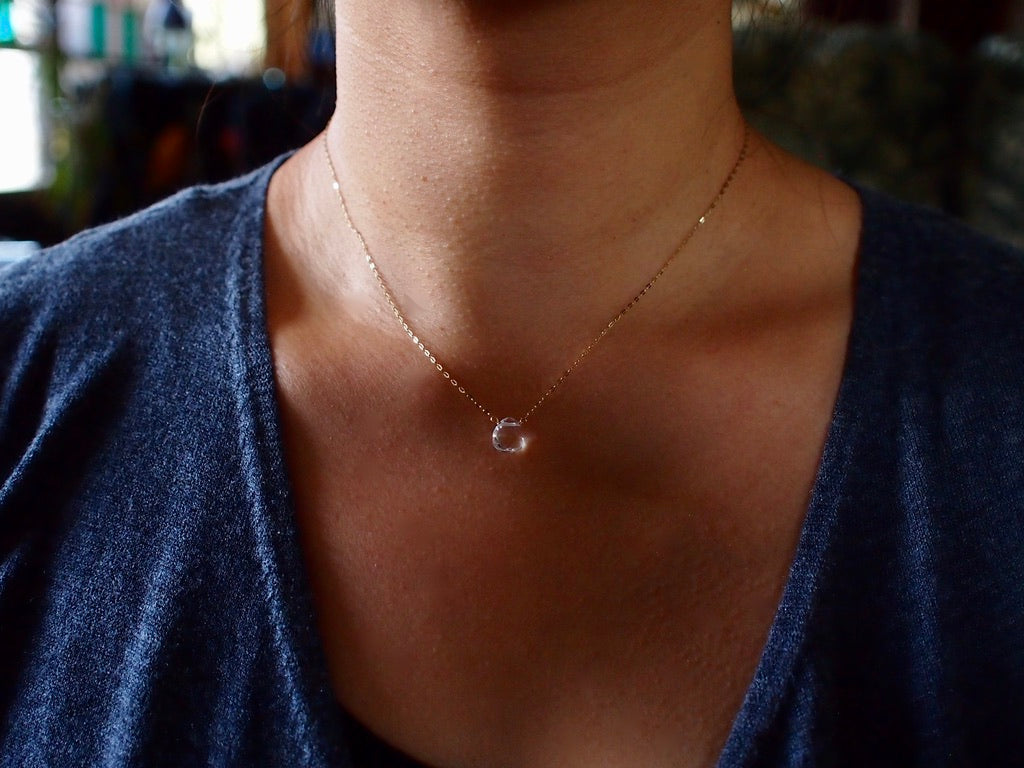 10K NUDE STONE NECKLACE / QUARTZ cut