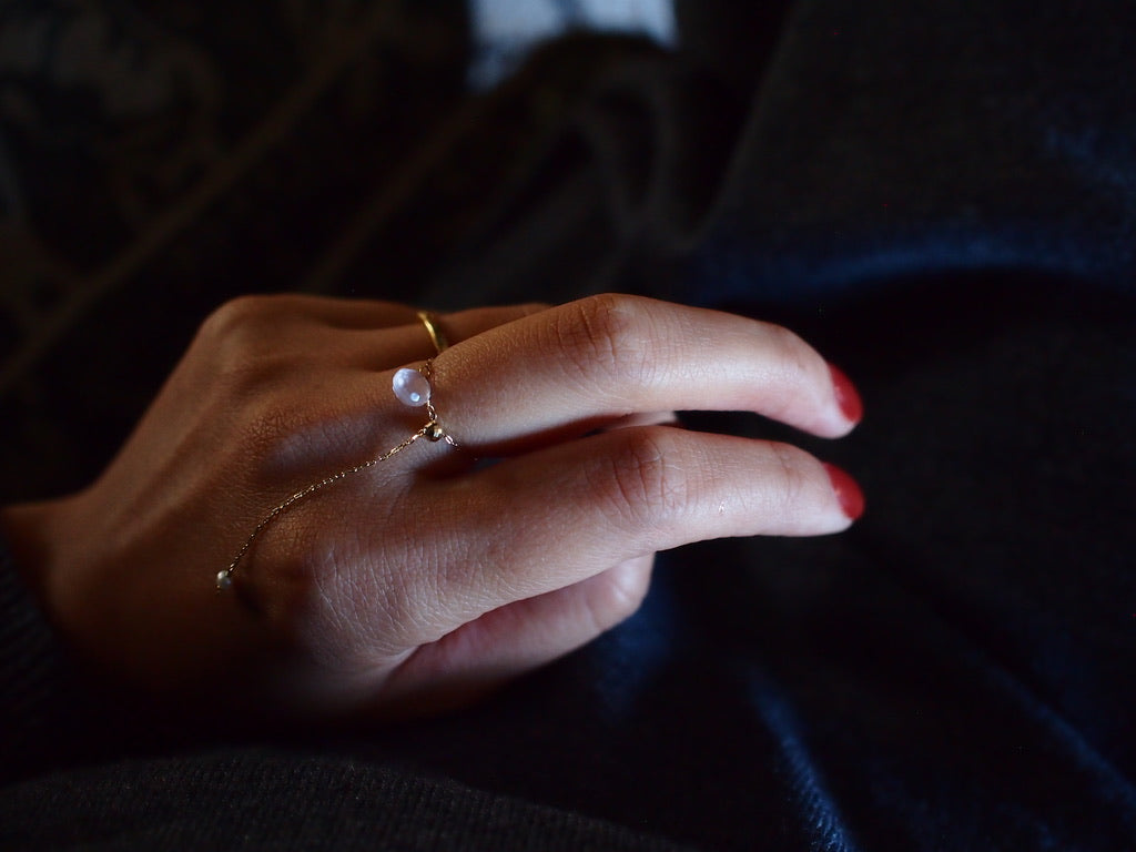 10K DROP CHAIN RING / Rose Quartz