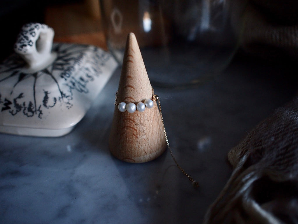 10K DROP CHAIN RING / Baby pearl
