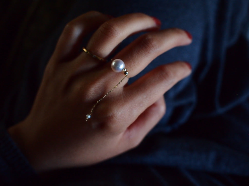 10K DROP CHAIN RING / あこや真珠_L