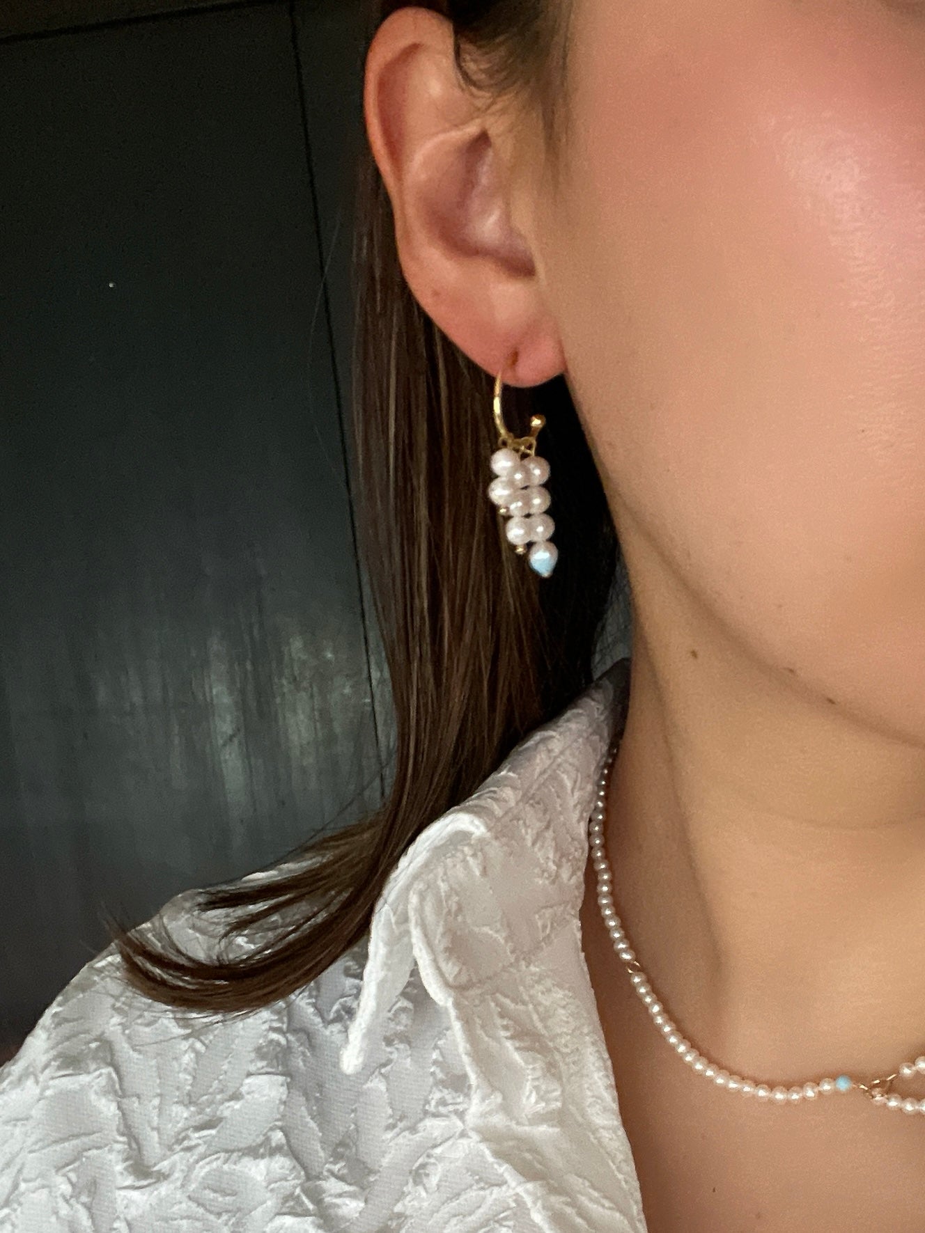 Something BLUE_Pearl Fringe Hoop Earrings_ WHT / Happy Blue