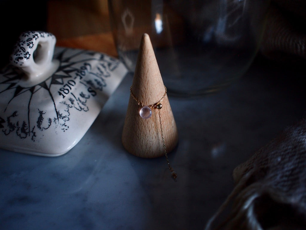 10K DROP CHAIN RING / Rose Quartz