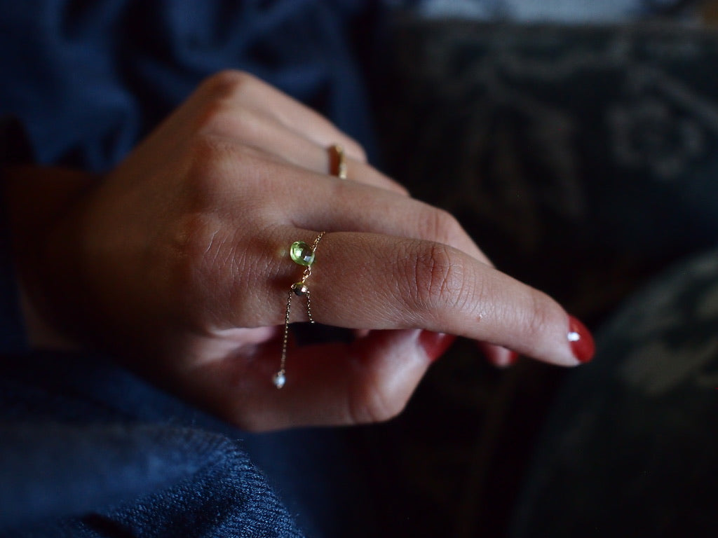 10K DROP CHAIN RING / PERIDOT