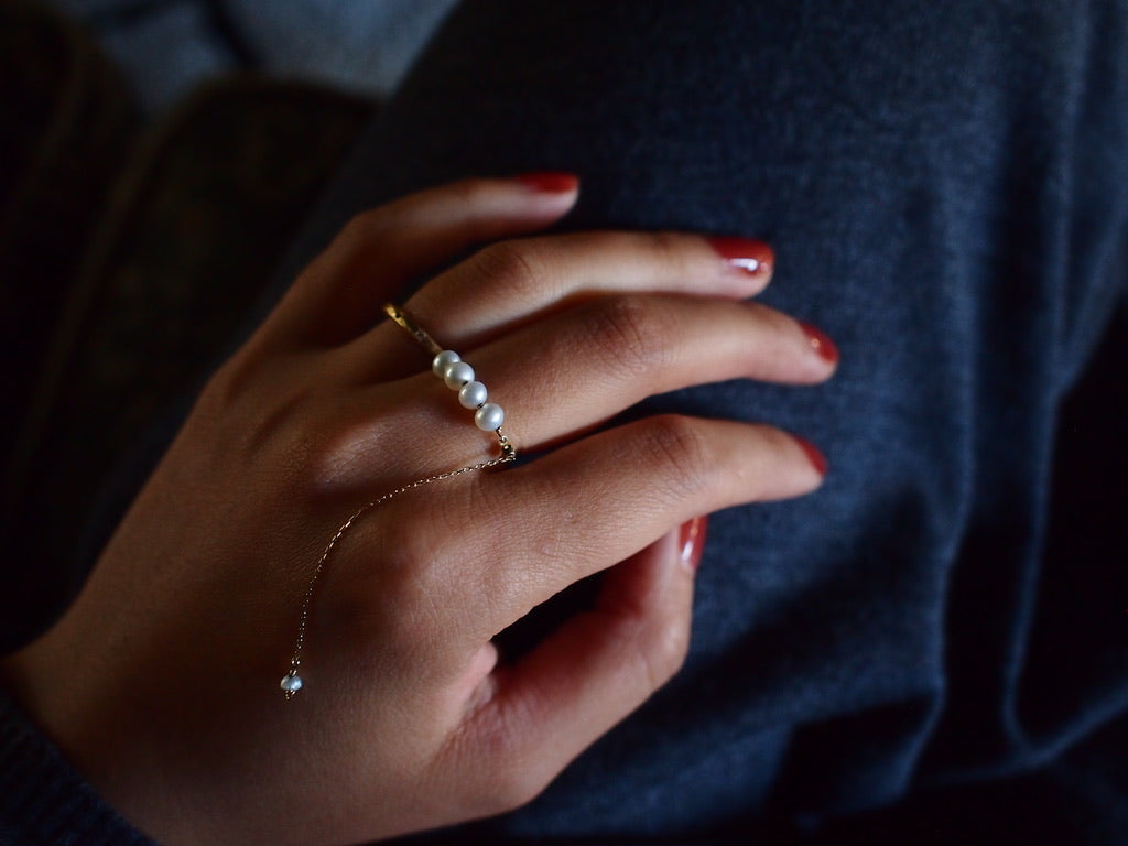10K DROP CHAIN RING / Baby pearl