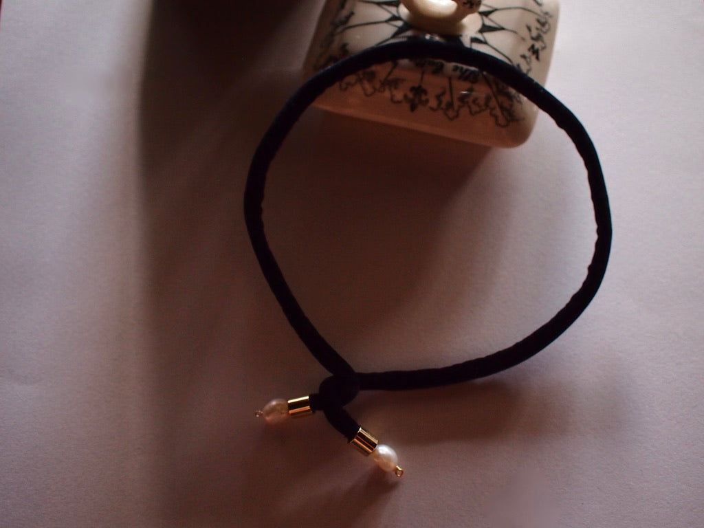 &RINA Side Pearl Ribbon Choker_BLK