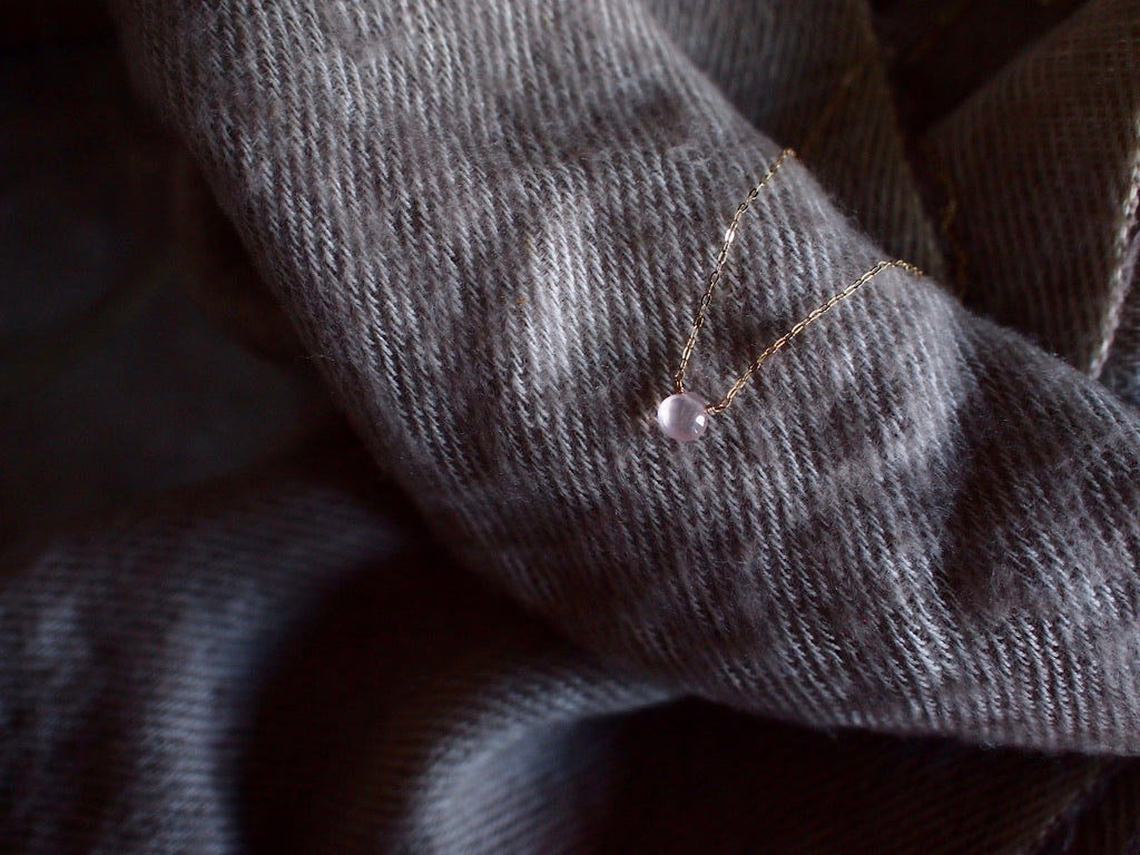 10K NUDE STONE NECKLACE / Rose quartz cut