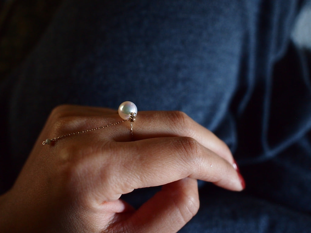 10K DROP CHAIN RING / あこや真珠_L
