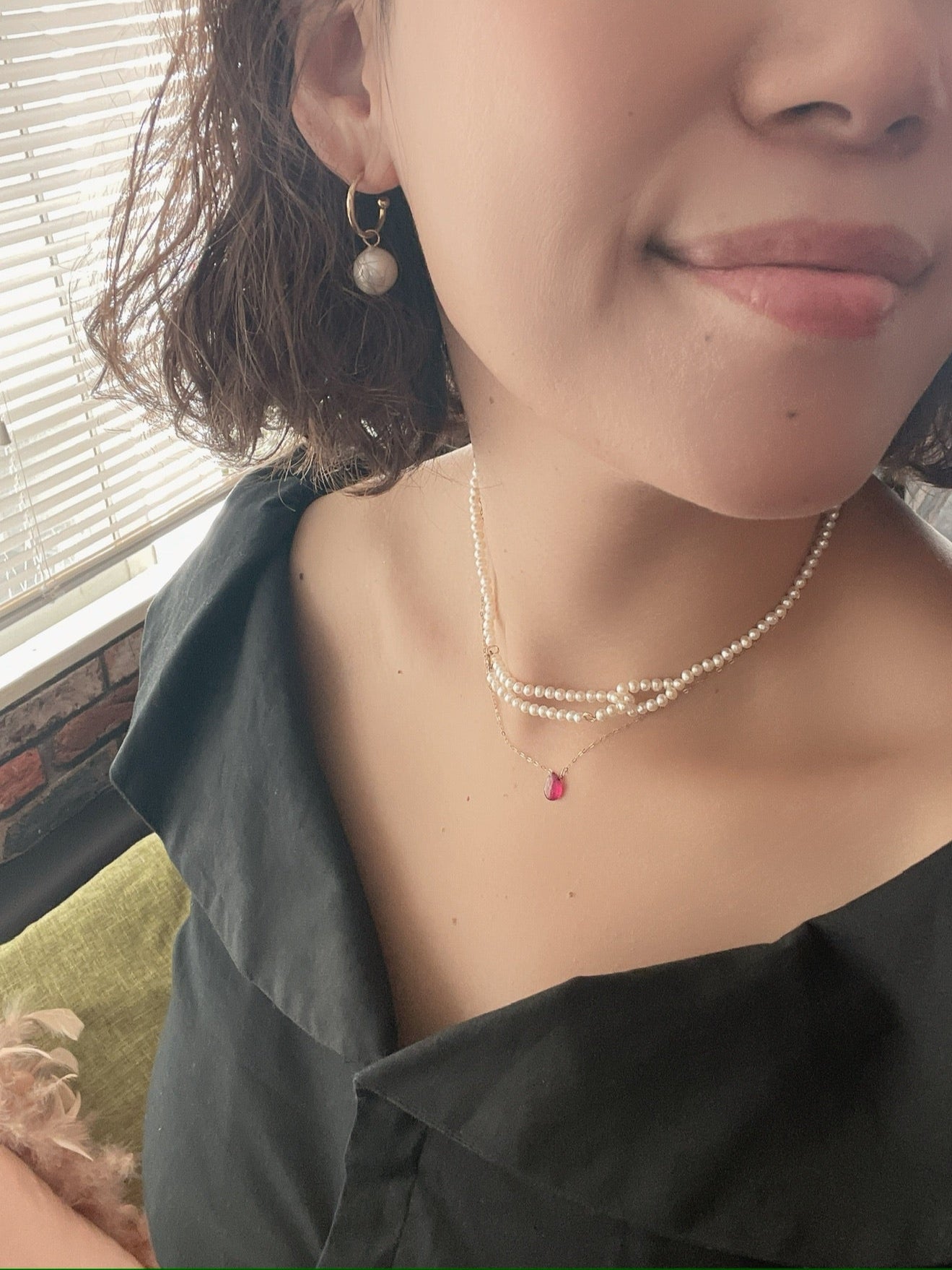 Something BLUE_2WAY Hoop Simple pearl charm PE ピアス