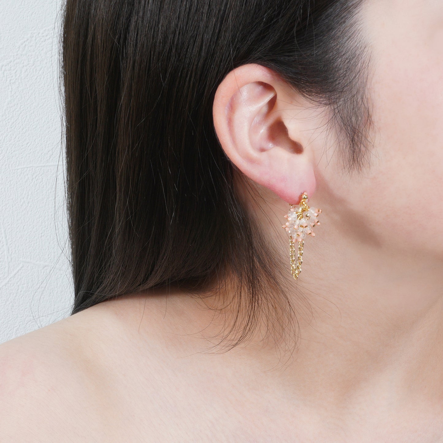 PEBBLY GARDEN CHAIN PIERCE / EARRINGS_Pink