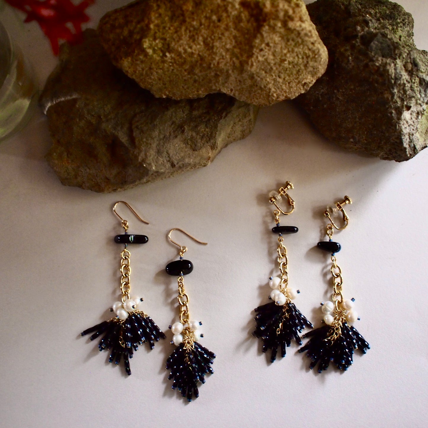 CHELSEA FRINGE PIERCE/EARRINGS_BLACK