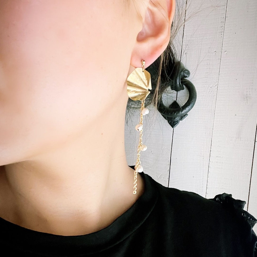 【FUSION】_ FUKI_ Drop chain _Pearl _PIERCE/EARRING _ *片耳 Single