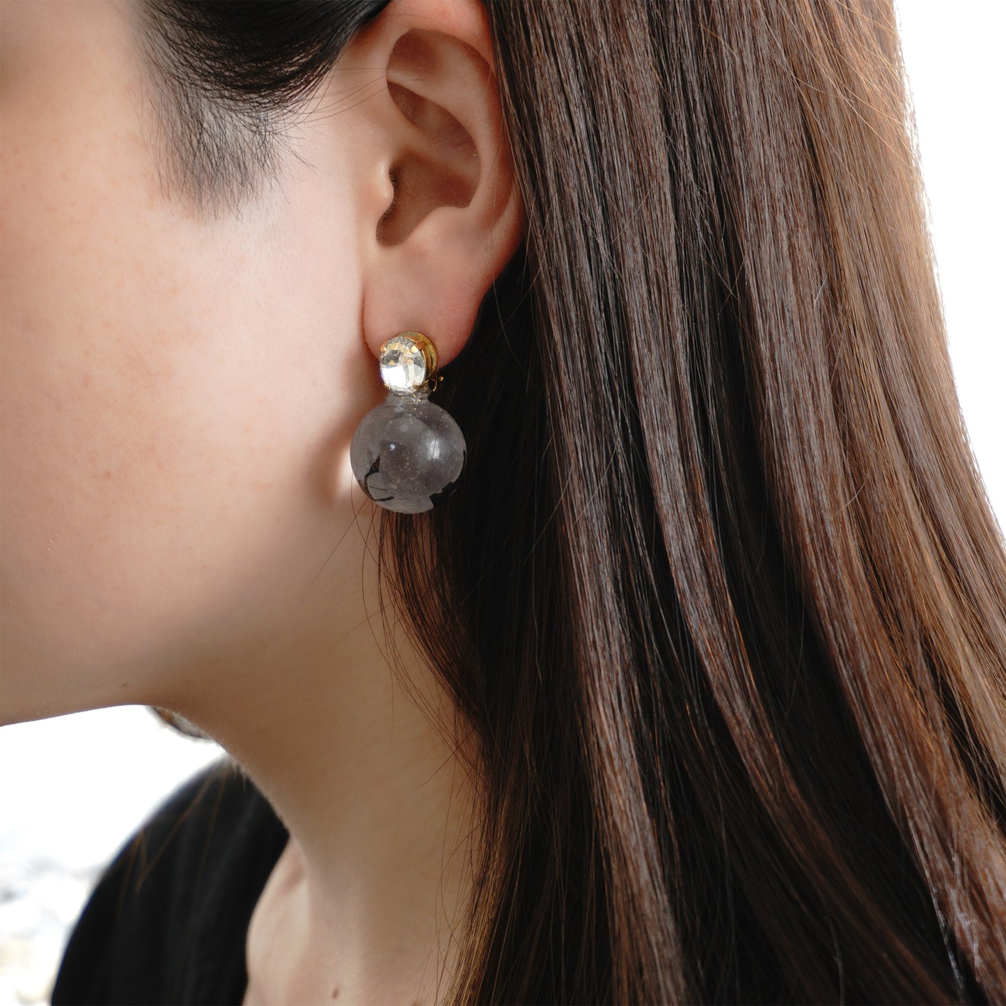 en【WASHI】 ROUND CRYSTAL L PIERCE / EARRING