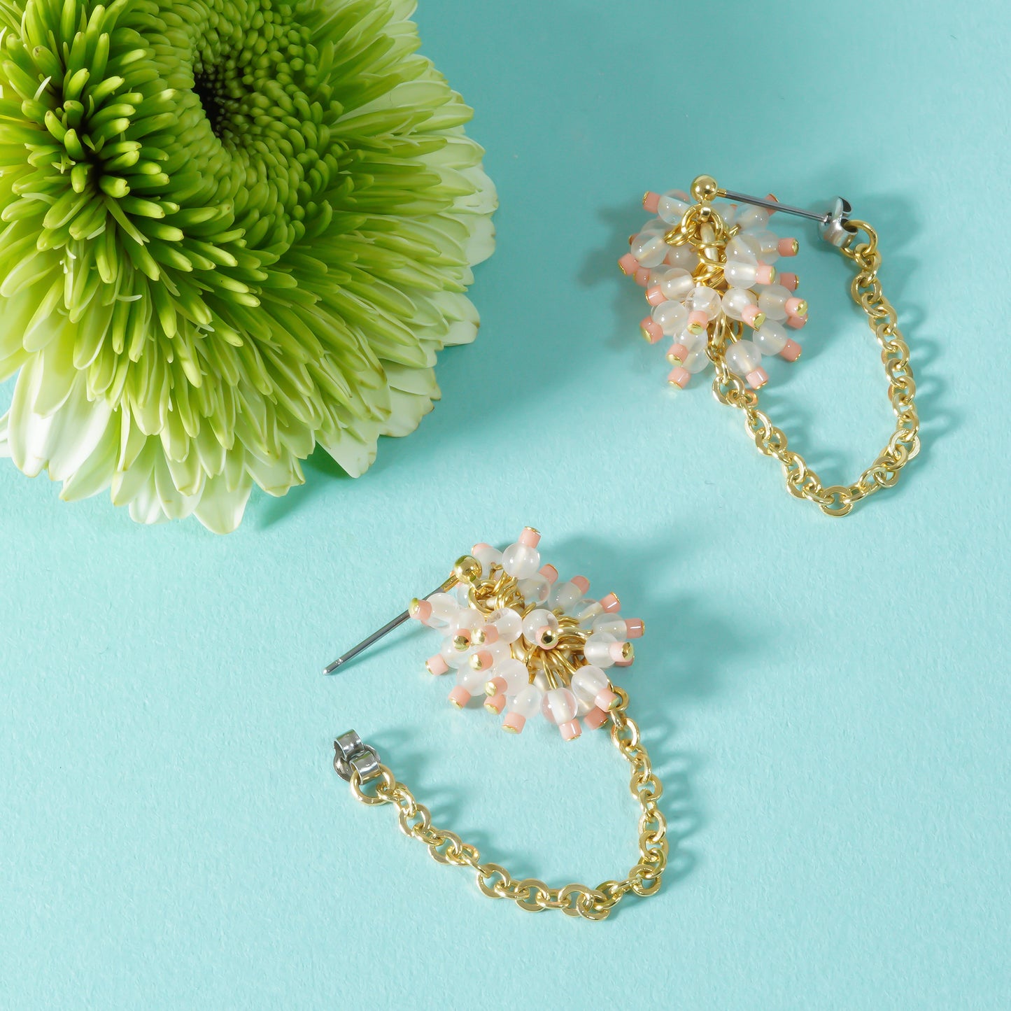 PEBBLY GARDEN CHAIN PIERCE / EARRINGS_Pink
