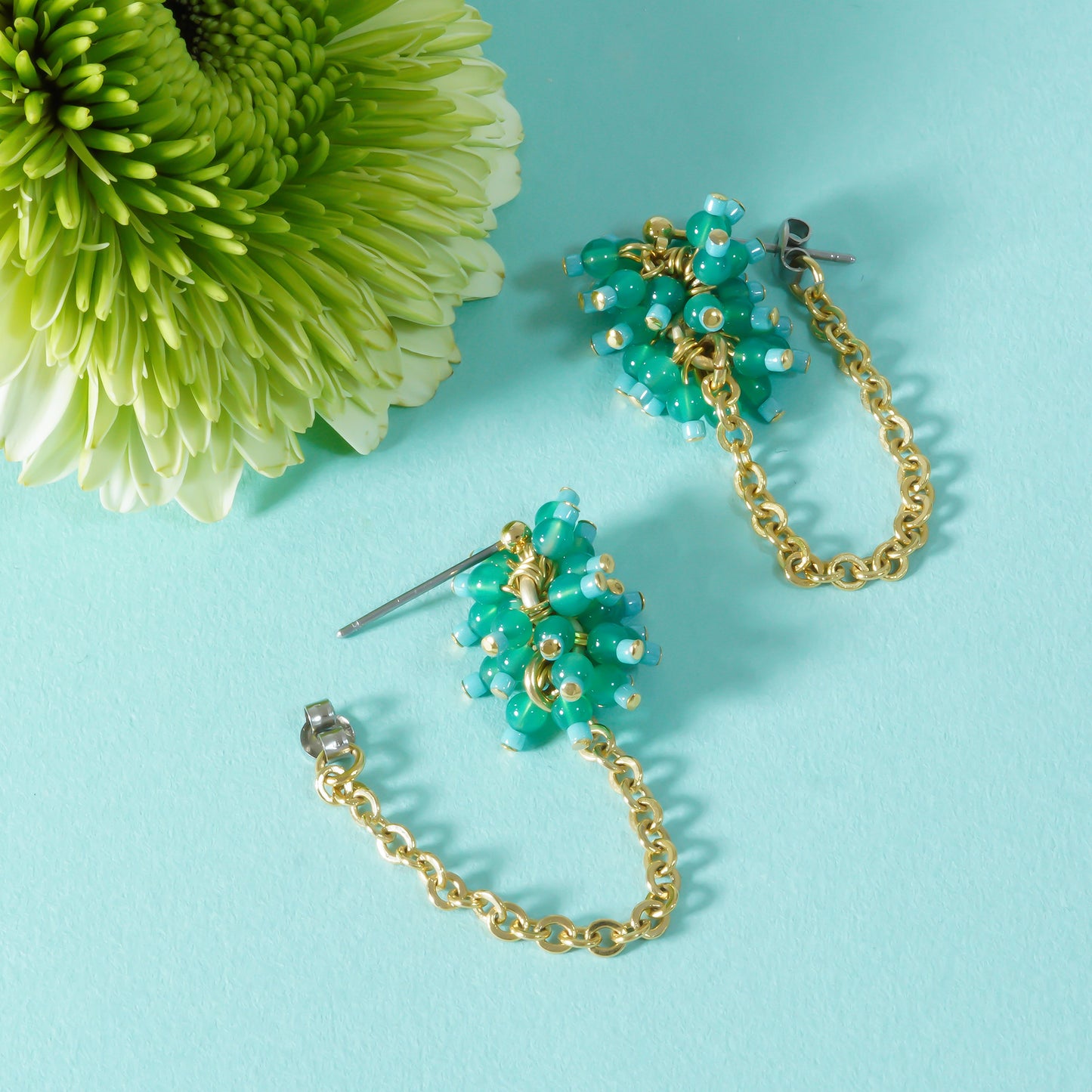 PEBBLY GARDEN CHAIN PIERCE/EARRING_Green