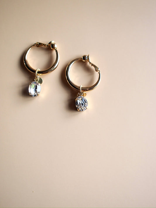 Daily Luxe_CHUNKY HOOP crystal charm_gold Crystal ピアス・イヤリング