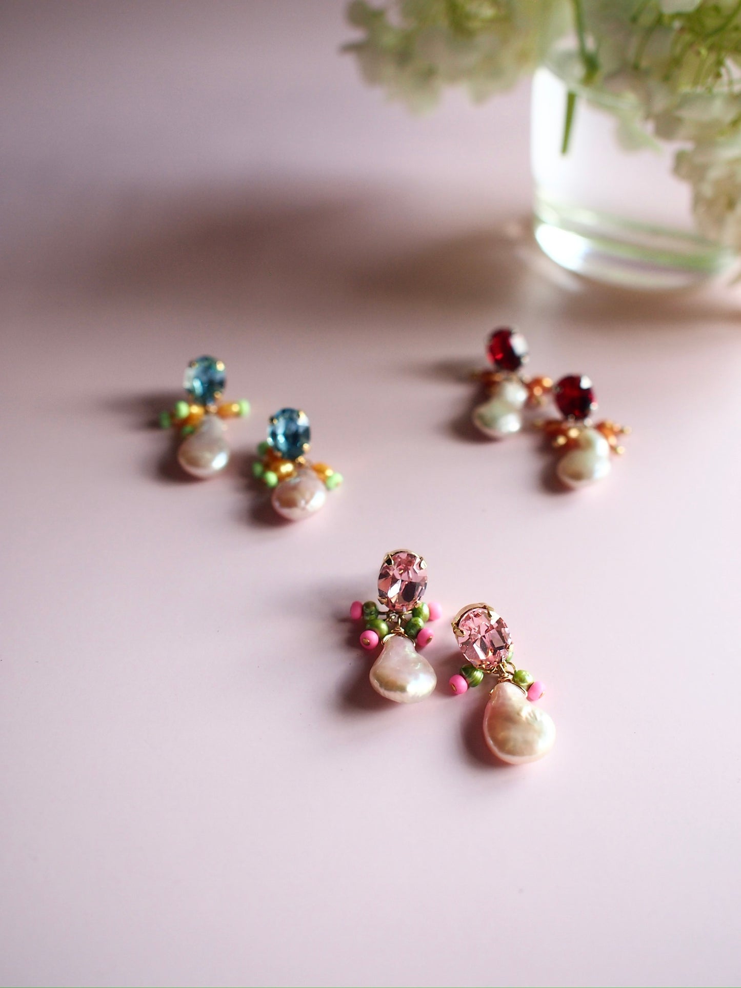 Daily Luxe_Drop pearl crystal_neon pearl _Rose pink ピアス・イヤリング