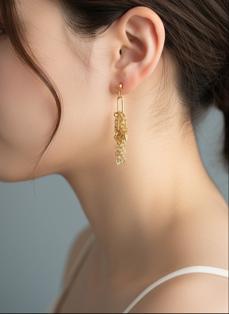 Daily Luxe_CHUNKY chain fringe_Goldピアス・イヤリング