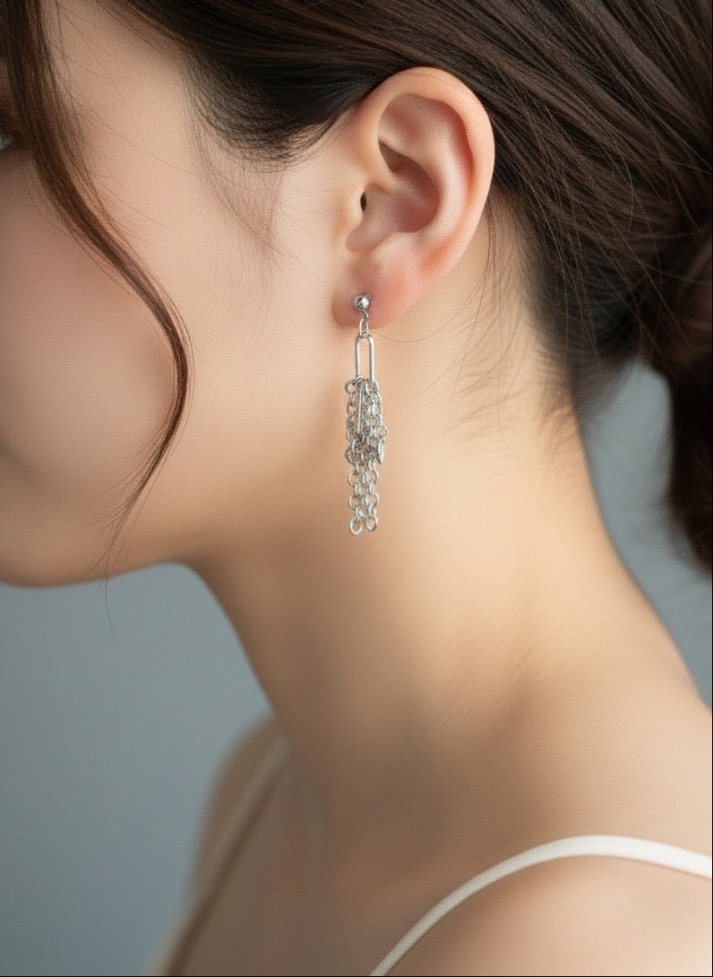 Daily Luxe_CHUNKY chain fringe_Silverピアス・イヤリング