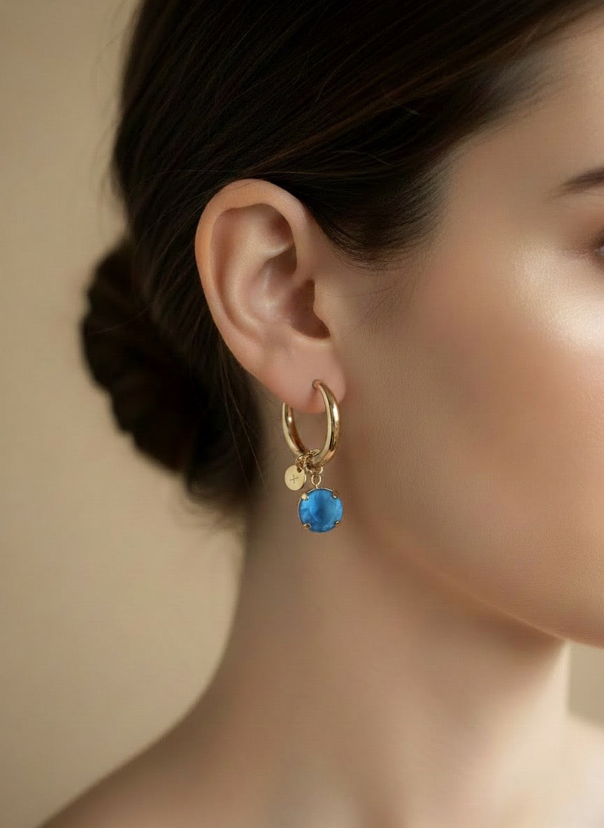 Daily Luxe_CHUNKY HOOP crystal charm_gold Tarquoiseピアス・イヤリング